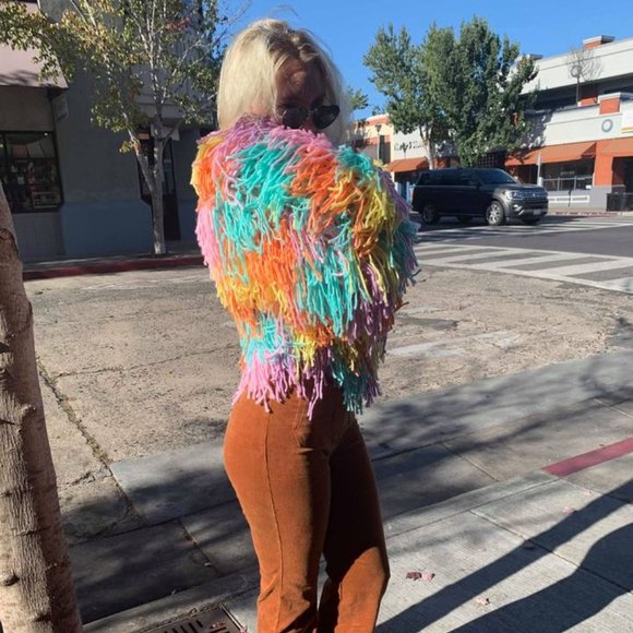 Yarn String Coat Jacket Rainbow Pastel Festival - Picture 7 of 7